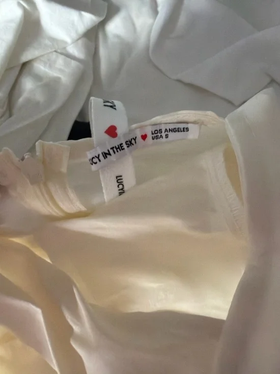 Lucy in the Sky Ivory Satin Fit-and-Flare Dress with Bow - Picture 3 of 3